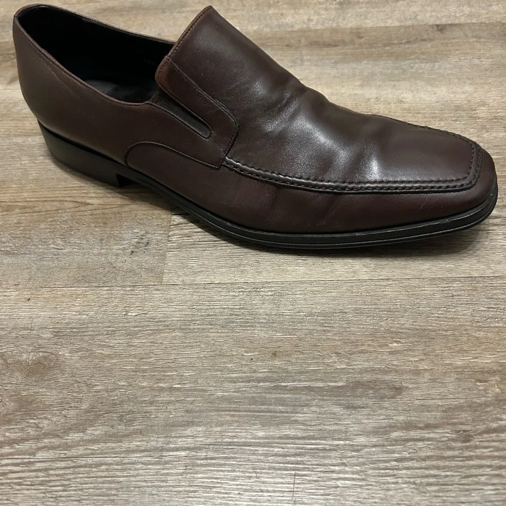 Bruno Magli Raging Dark‎ Brown Leather Slip-On Loafers Shoes Italy
